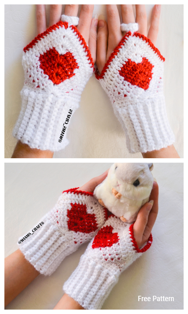 Valentines' Mittens Free Crochet Patterns  