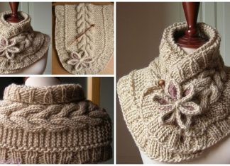 Cable Scarf Neck Warmer with Flower Free Knitting Patterns Cable Knit Scarf Neck Warmer with Flower Free Patterns