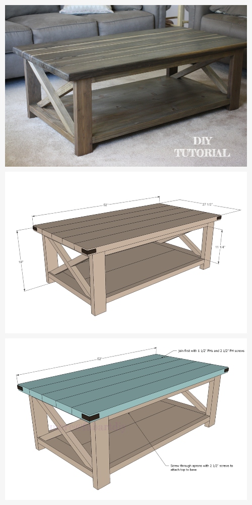 DIY Rustic X Coffee Table Tutorial + FREE Plan