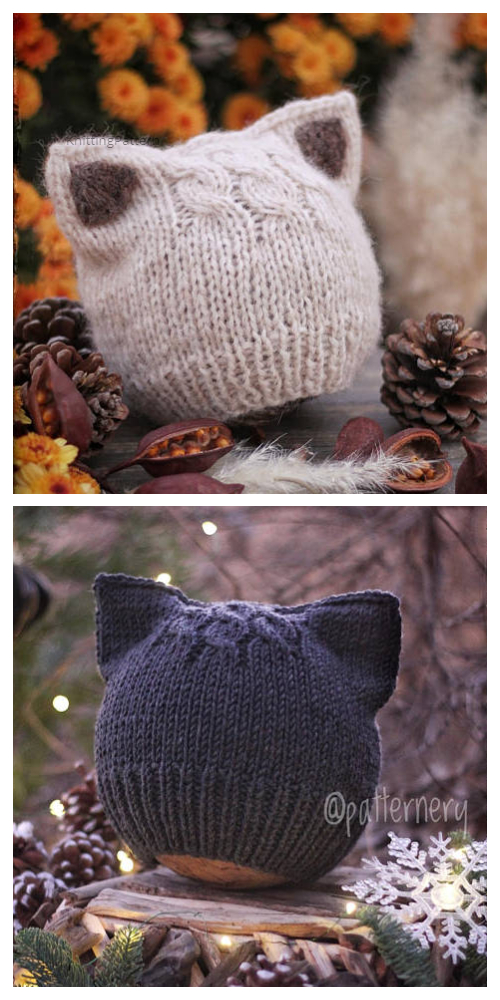Knit Fox Ears/Cat Ears Beanie Hat Knitting Pattern