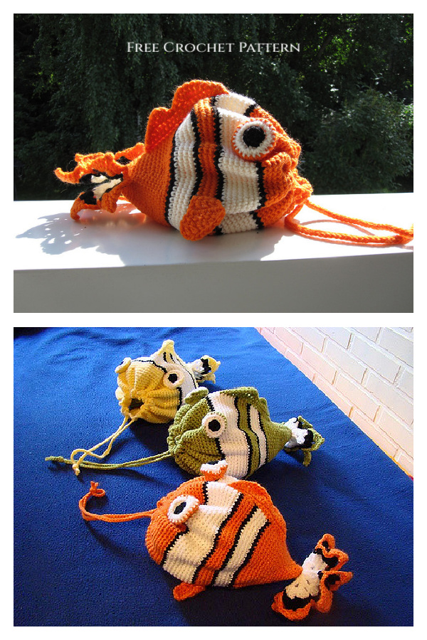 Drawstring Fish Bag Free Crochet Pattern