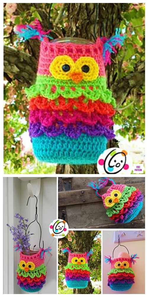 Crochet Owl Basket as Planter with More Owl Projects