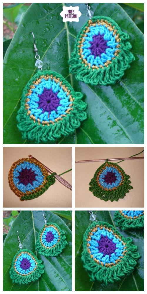Simple Crochet Peacock Earrings Free Pattern