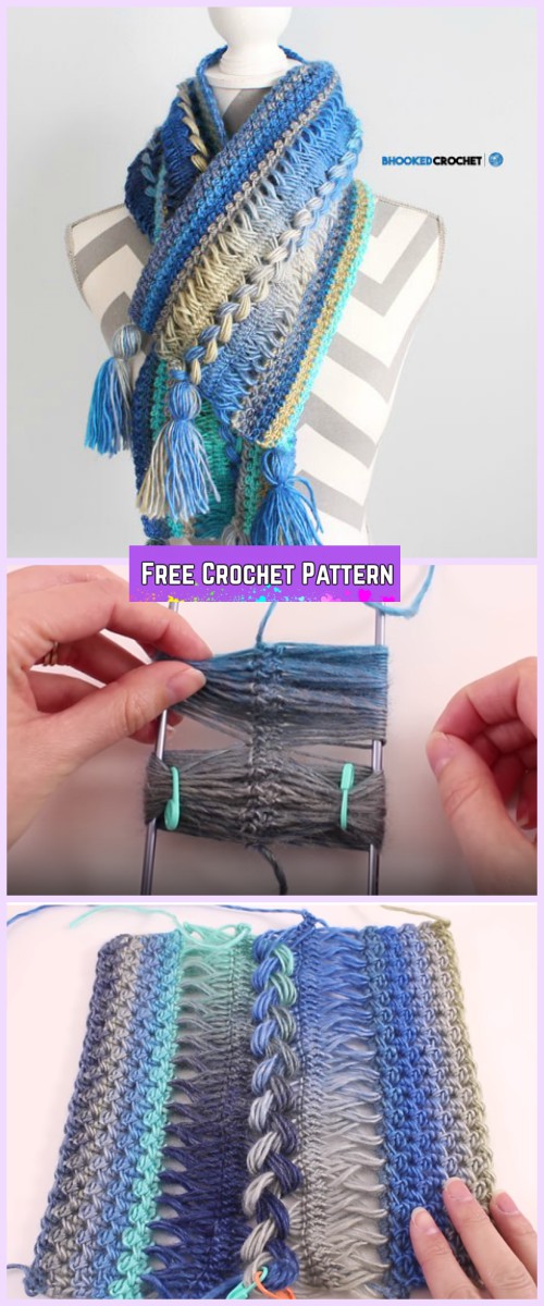 Crochet Hairpin Lace Scarf Free Pattern with Video Tutorial