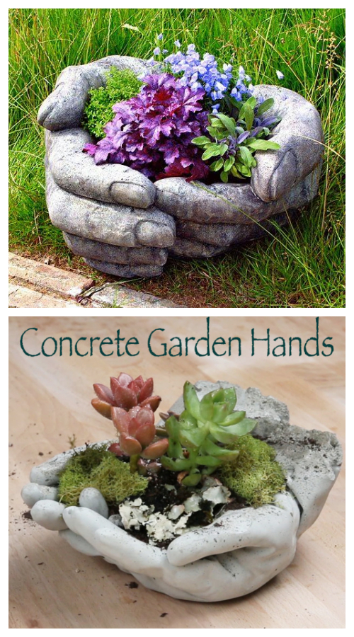 DIY Hand Cupped Concrete Garden Planter Tutorials 