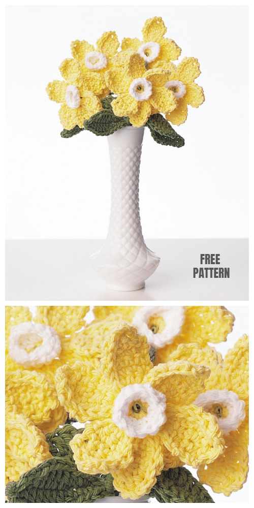 Spring Daffodil Flower Free Crochet Patterns - Crochet Daffodil Bouquet Free Pattern