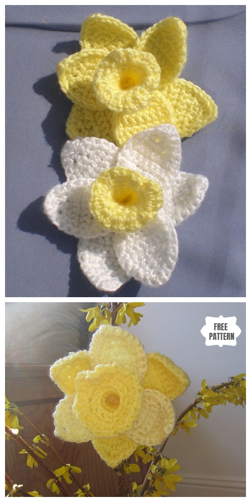 Spring Daffodil Flower Free Crochet Patterns - Crochet Daffodils of Spring Free Pattern
