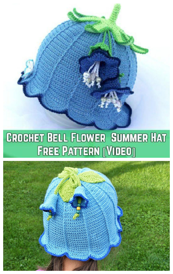 Crochet Girls BlueBell Flower Sun Hat Free Pattern with Video Tutorial