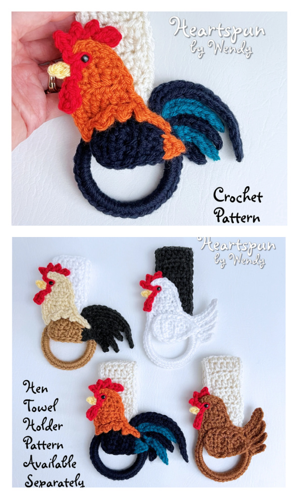 Rooster Kitchen or Bath Towel Holder Ring Crochet Pattern