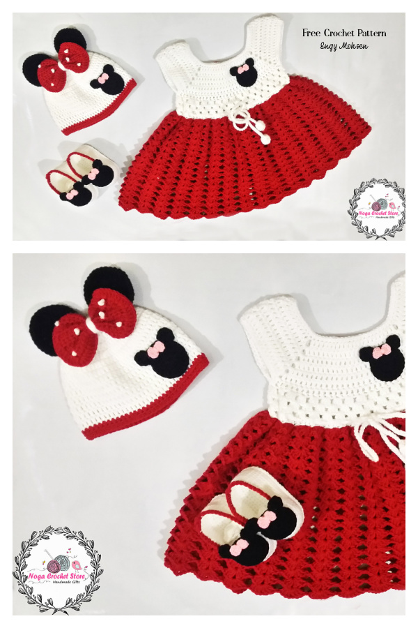 Mickey Mouse Baby Romper Dress & Hat Set Crochet Free Pattern