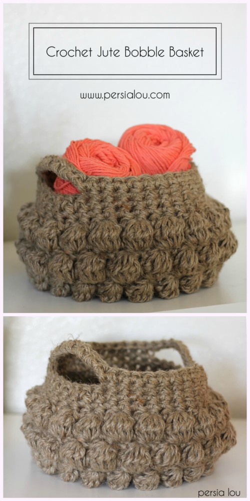 Crochet Bobble Basket Free Patterns -JUTE BOBBLE BASKET Free Crochet Pattern