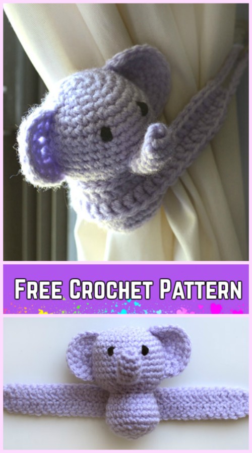 Crochet Elephant Plush Toy Amigurumi Free Patterns-Crochet Little Elephant Curtain Tie Back Free Pattern