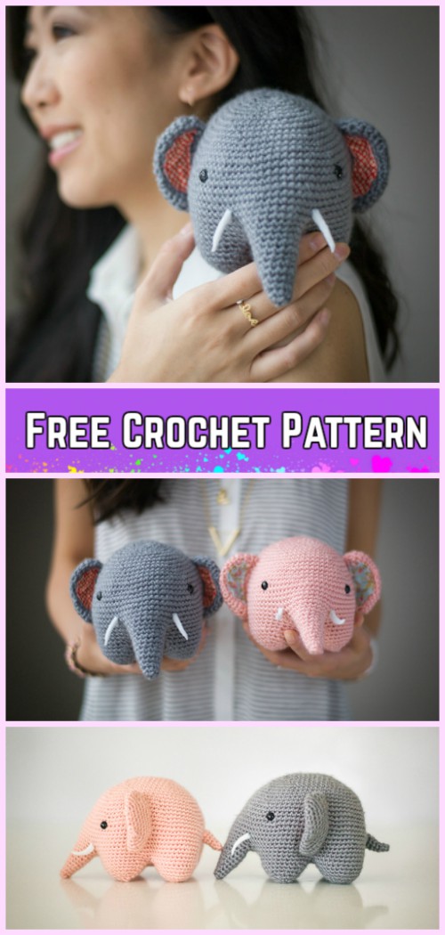 Crochet Elephant Plush Toy Amigurumi Free Patterns-Crochet Little Elephant Amigurumi Free Pattern with Video Tutorial