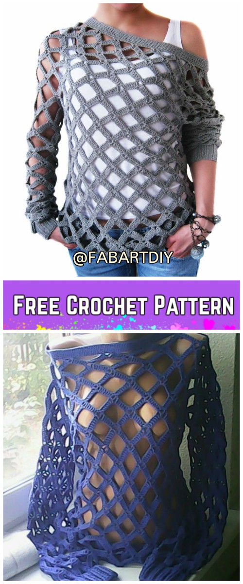 Crochet Off Shoulder Net Spring Sweater Free Pattern (Video)
