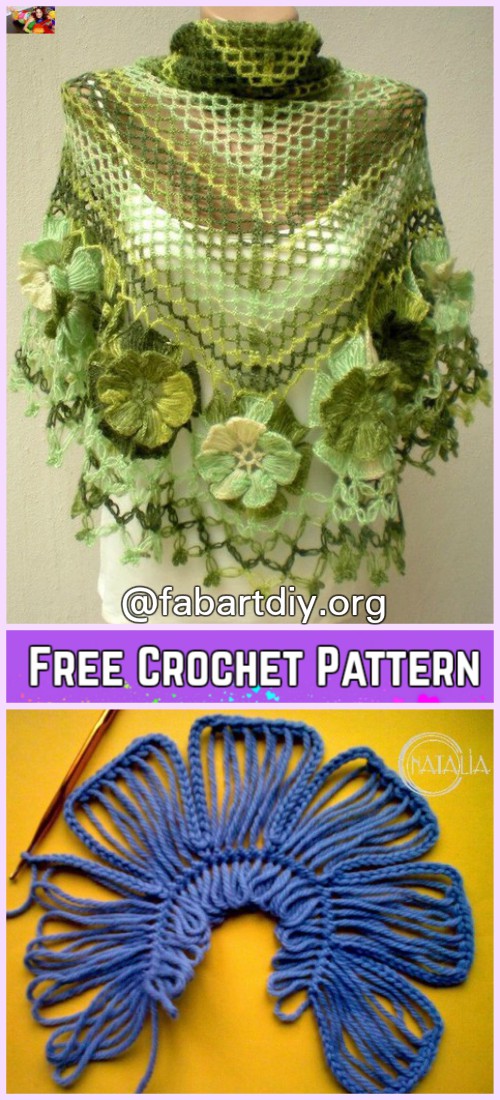 Crochet Solomon Knot Stitch Shawl HairPIN Flower Edging Free Pattern