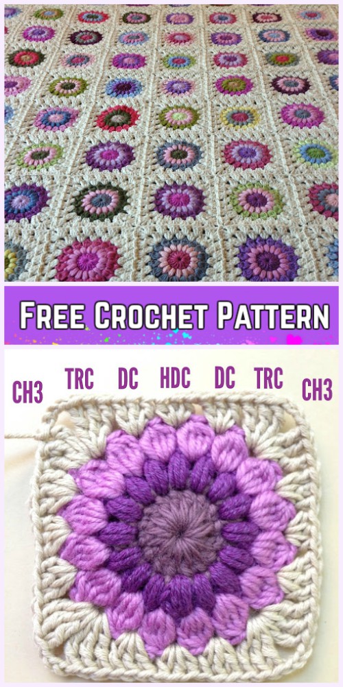Crochet Sunburst Granny Square Blanket Free Pattern