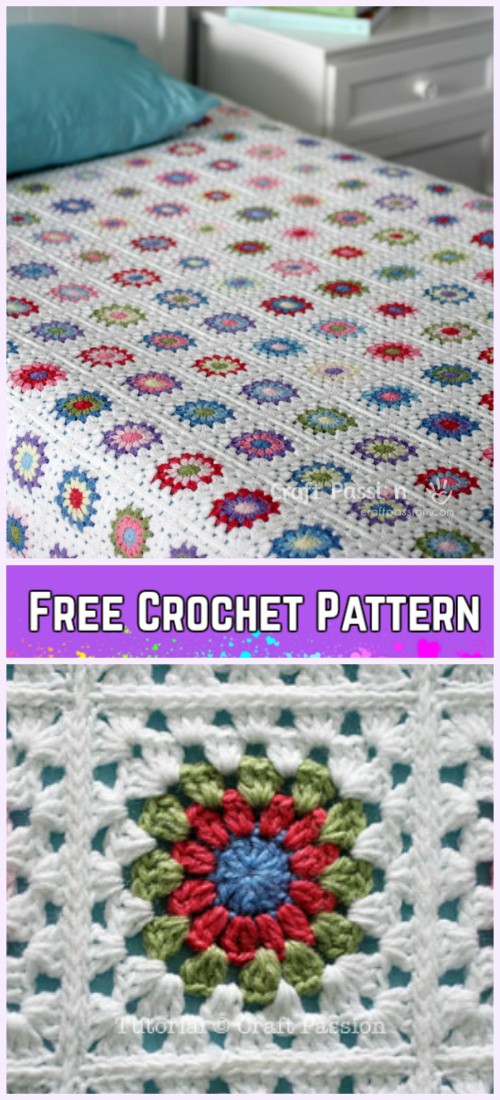 Crochet Sunburst Granny Square Blanket Free Pattern