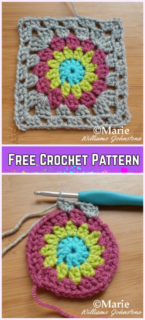  Crochet Sunburst Granny Square Free Pattern
