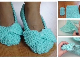 Easiest Ballet Flat House Slippers from Square Free Knitting Pattern Knit Easiest House Slippers from Square Free Knitting Pattern