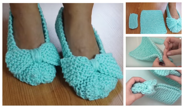 Knit Easiest House Slippers from Square Free Knitting Pattern