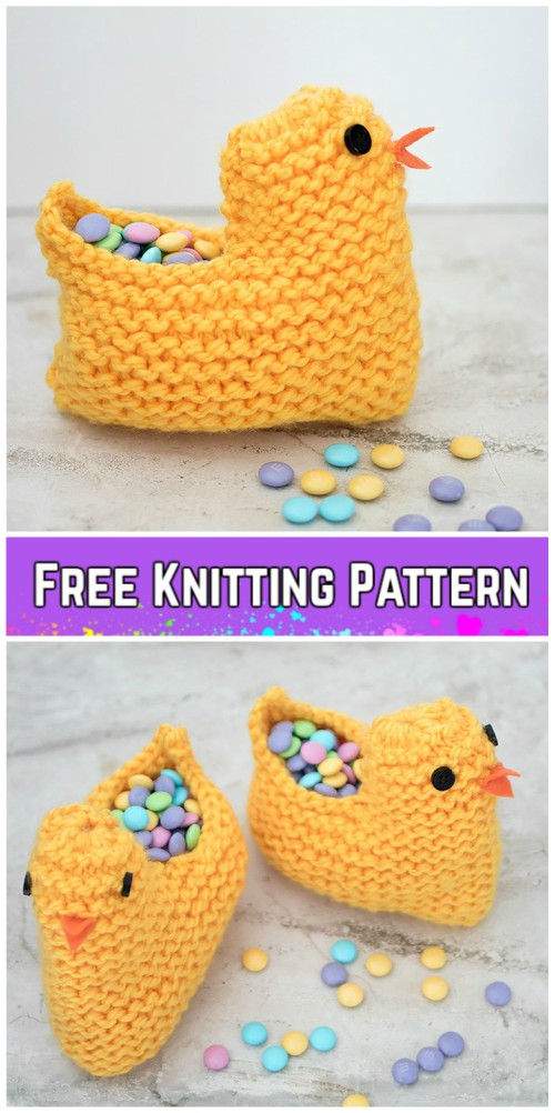 Knit Easter Chick Basket Free Knitting Patterns