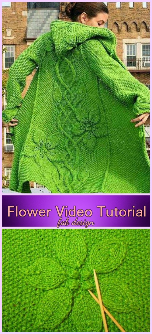Knit Sylvi Flower Cardigan Coat Knitting Pattern with Video Tutorial