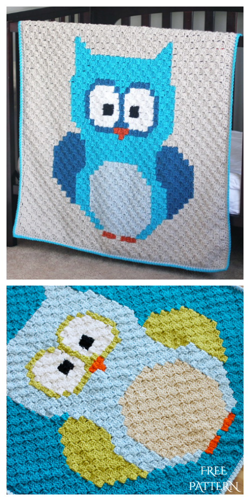 C2C Crochet Baby Owl  Blanket Free Pattern + Video