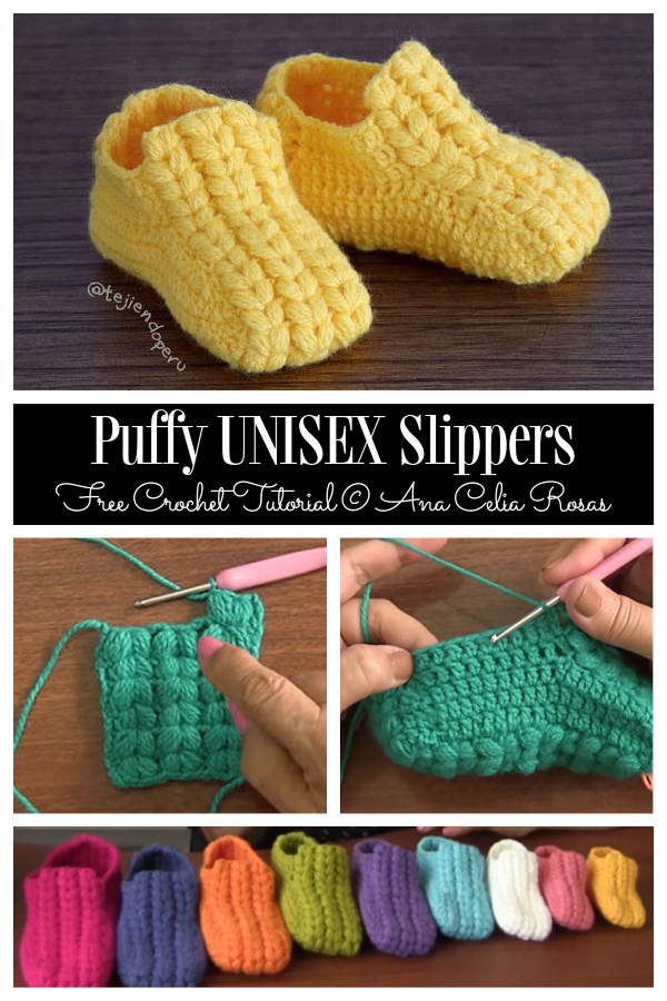 Puff Slippers Free Crochet Pattern + Video (Unisex)