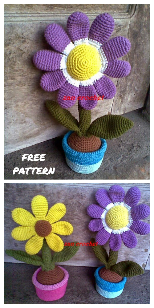 Crochet 3D Potted Sunflower Amigurumi Free Crochet Patterns