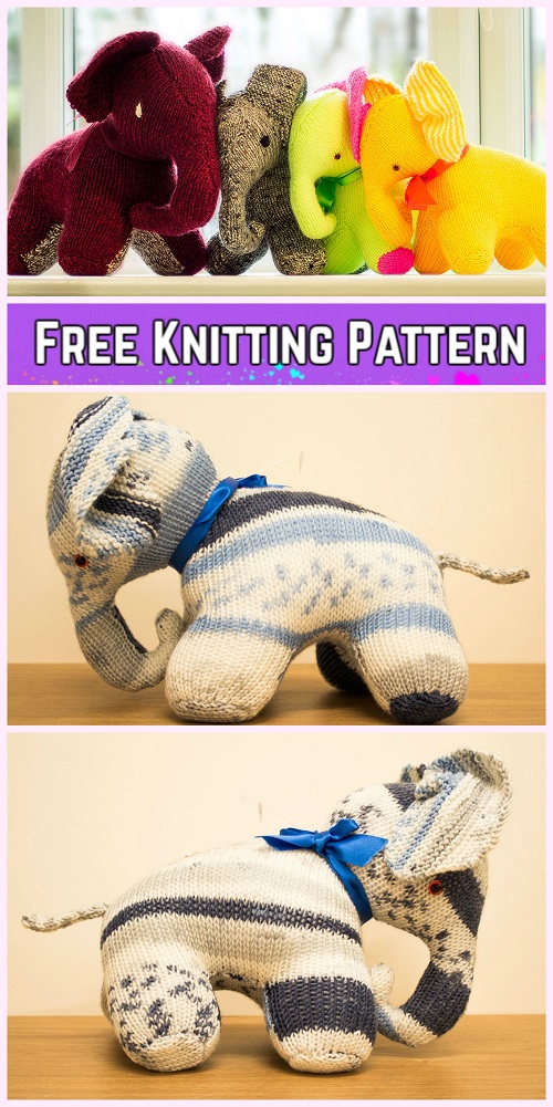 Knit Elephant Plush Toy Free Knitting Pattern