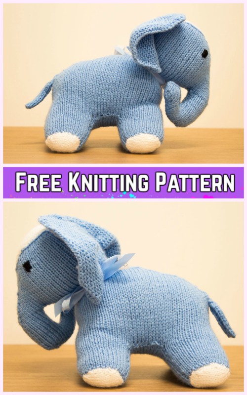 Knit Elephant Plush Toy Free Knitting Pattern