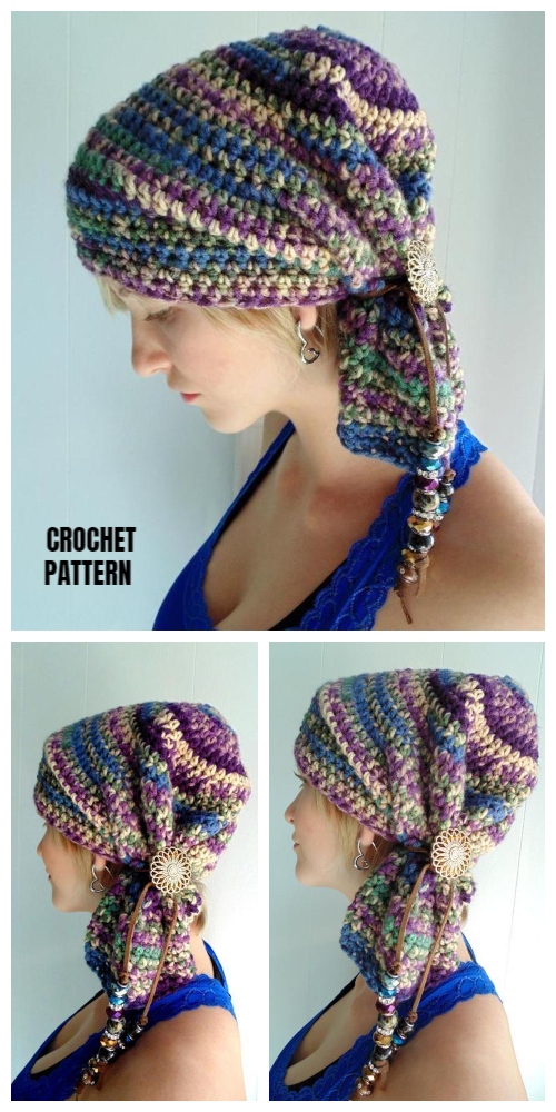 crochet chemo cap with scarf tie