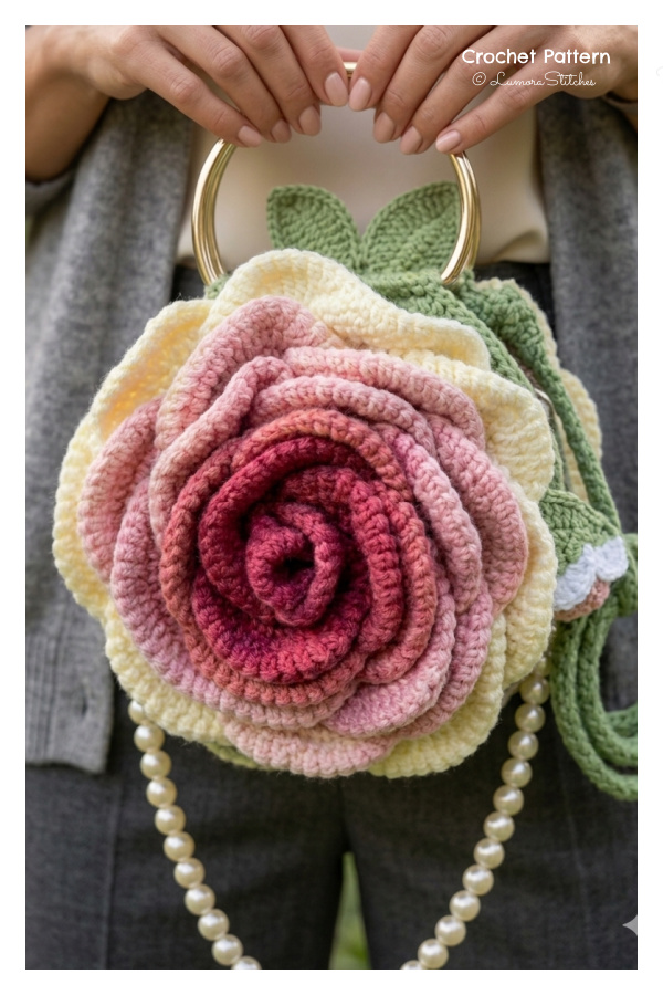 Flower Blossom 3D Blooming Rose Bag Crochet Pattern