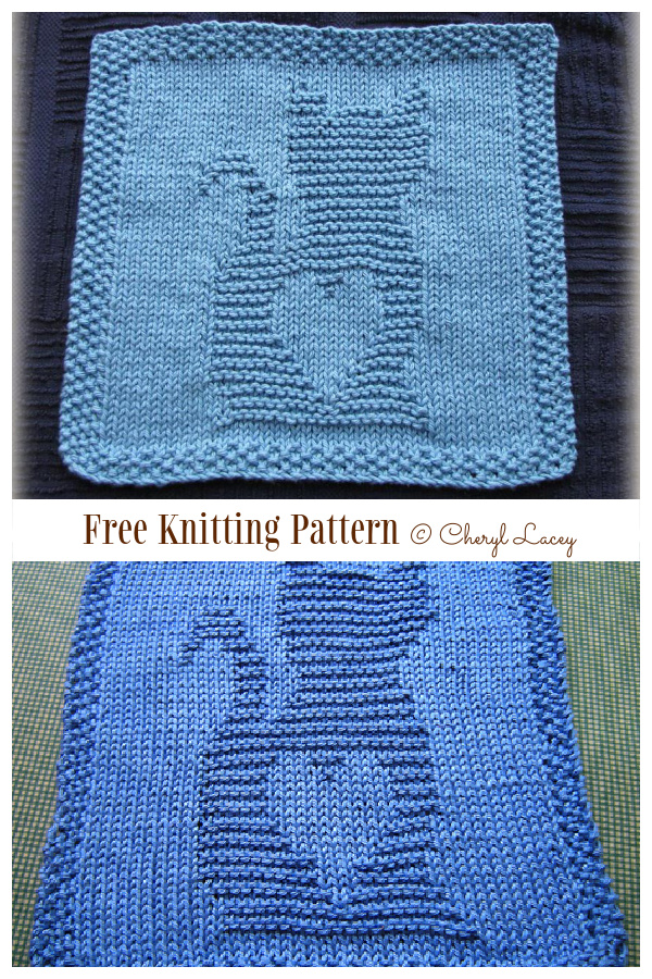 Knit Kitty Love Washcloth Free Knitting Pattern