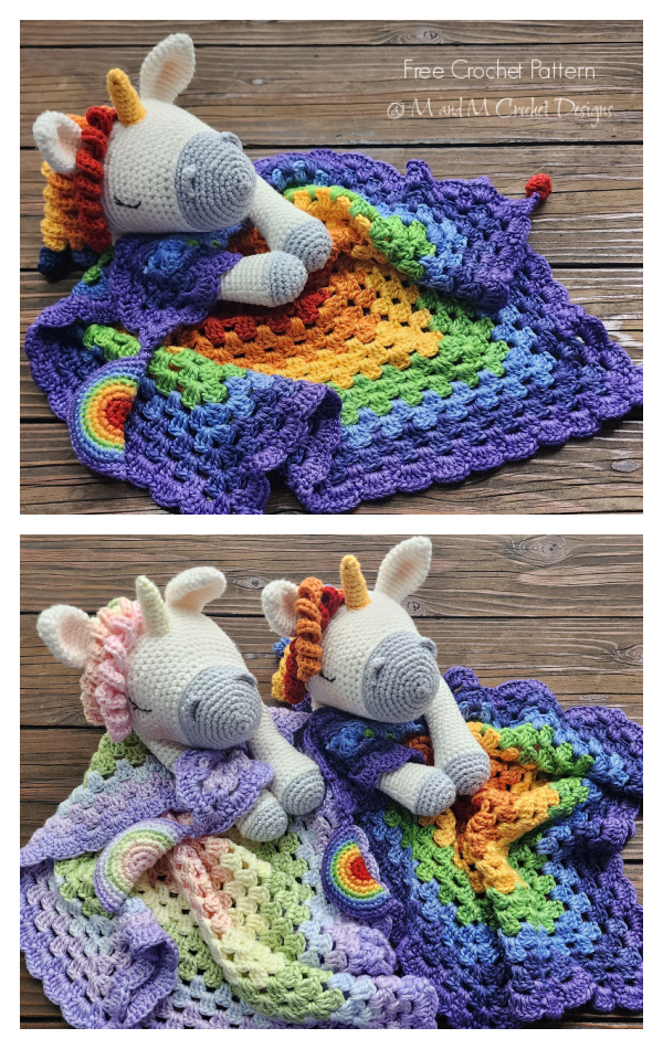Rainbow Unicorn Lovey Blanket Free Crochet Patterns 