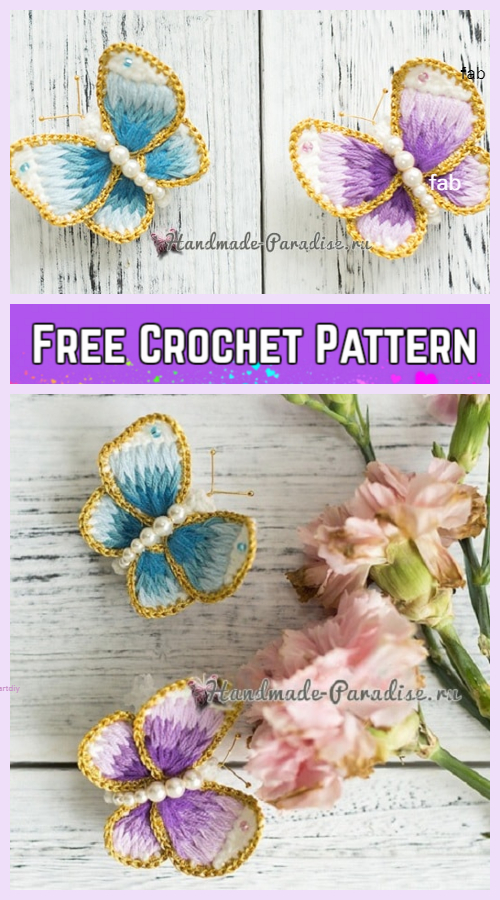 Crochet 3D Embroidery Butterfly Free Crochet Pattern