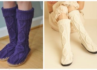 Knit Knee-high Cable Slipper Socks Free Knitting Pattern Knit Knee-high Cable Slipper Socks Free Knitting Pattern
