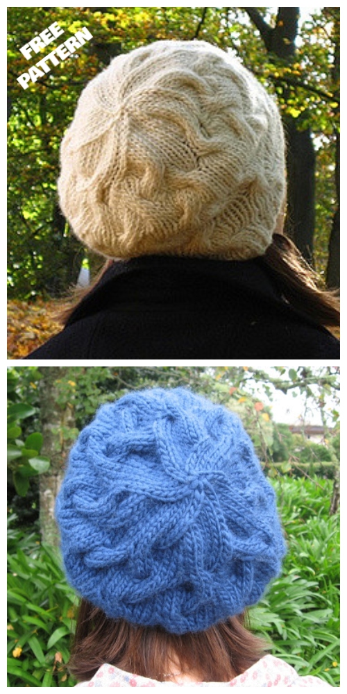 Knit Star Crossed Cable Slouchy Beret Hat Free Knitting Pattern