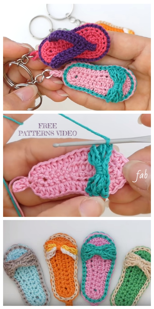 Cute Bow Slipper Keychain Free Crochet Pattern + Video