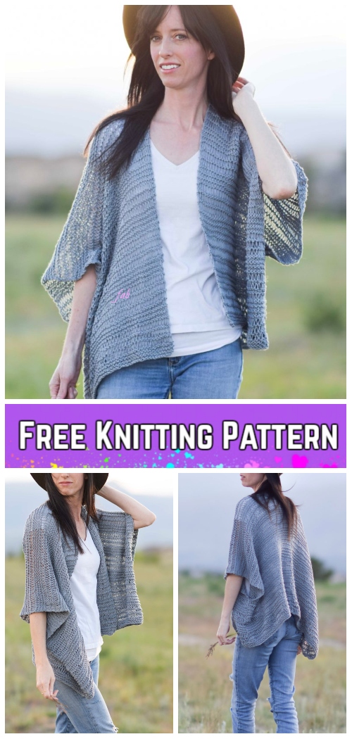 Knit Drop Stitch Kimono Cardigan Free Knitting Pattern