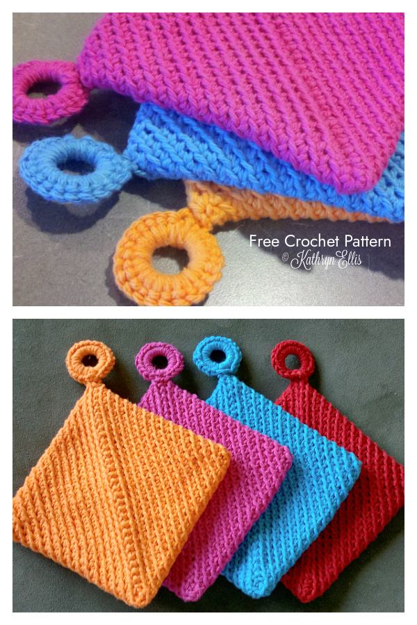 Double-thick Diagonal Potholder Free Crochet Pattern