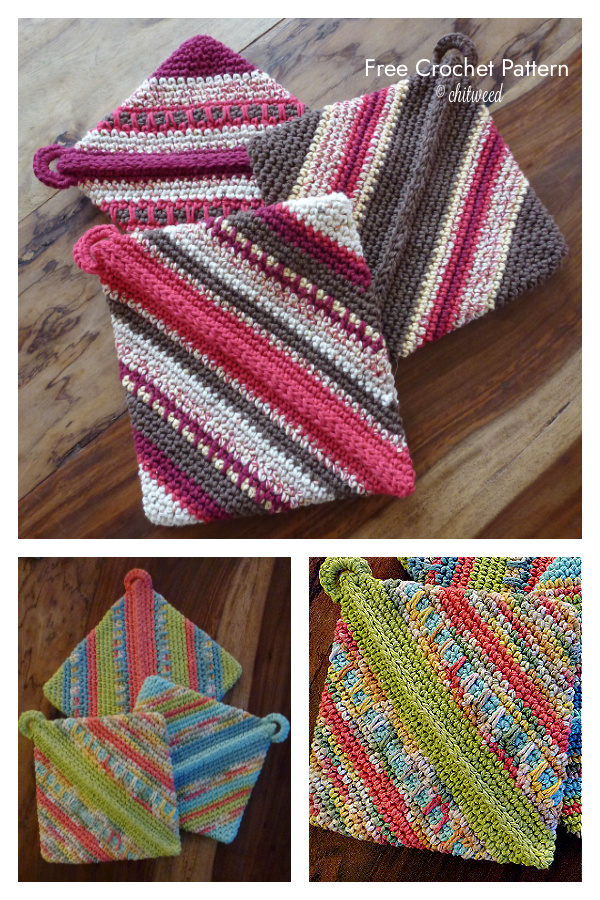 Double-thick Diagonal Potholder Free Crochet Pattern