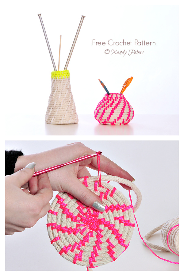 Knotted Neon Rope Basket Free Crochet Pattern