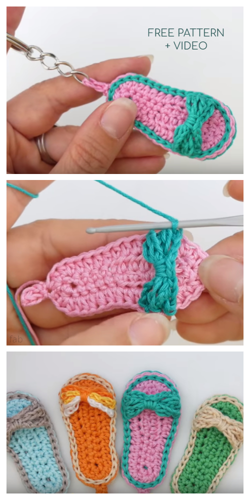 Cute Bow Slipper Keychain Free Crochet Patterns + Video