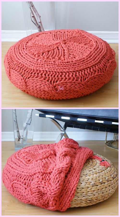 Chunky Cable Stool Cover Knitting Pattern for IKEA Ottoman