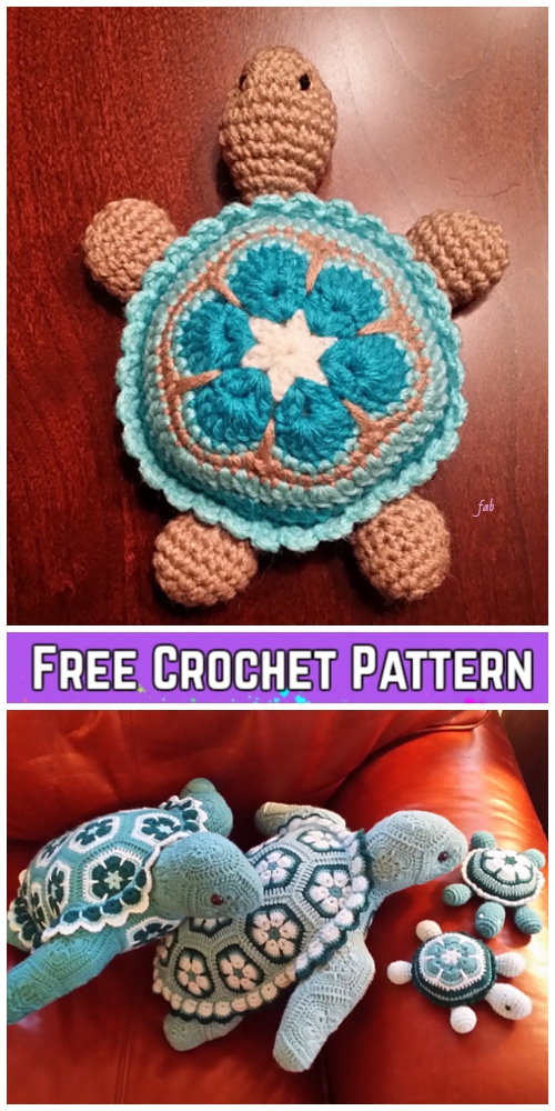 Crochet African Flower Turtle Amigurumi Free Crochet Pattern