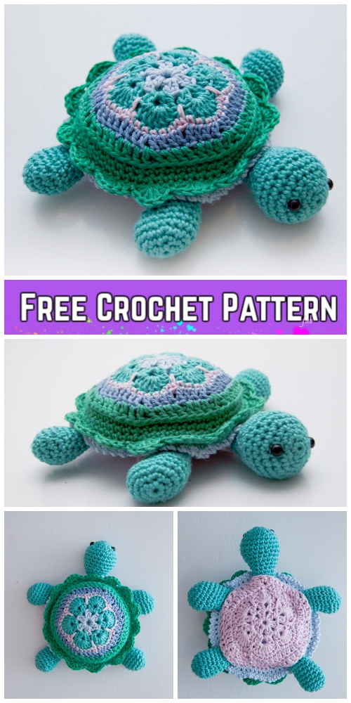 Crochet African Flower Turtle Amigurumi Free Crochet Pattern 08F