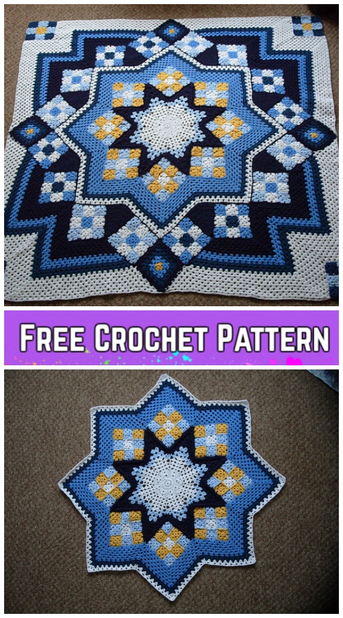 Crochet Blue Star Patchwork Blanket Free Crochet Pattern