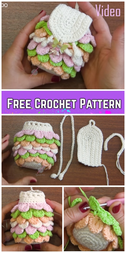 Crochet Crocodile Stitch Mini Backpack Free Crochet Pattern-Video