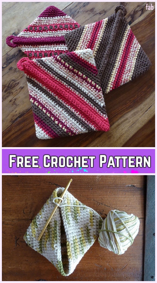 Crochet Double-thick Diagonal Potholder Free Crochet Pattern-Video